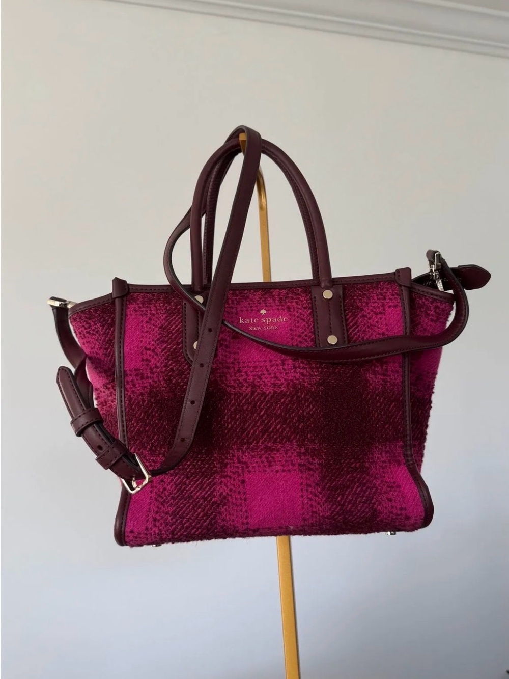 Kate Spade - Small Ella Tote in Pink and Burgundy Plaid